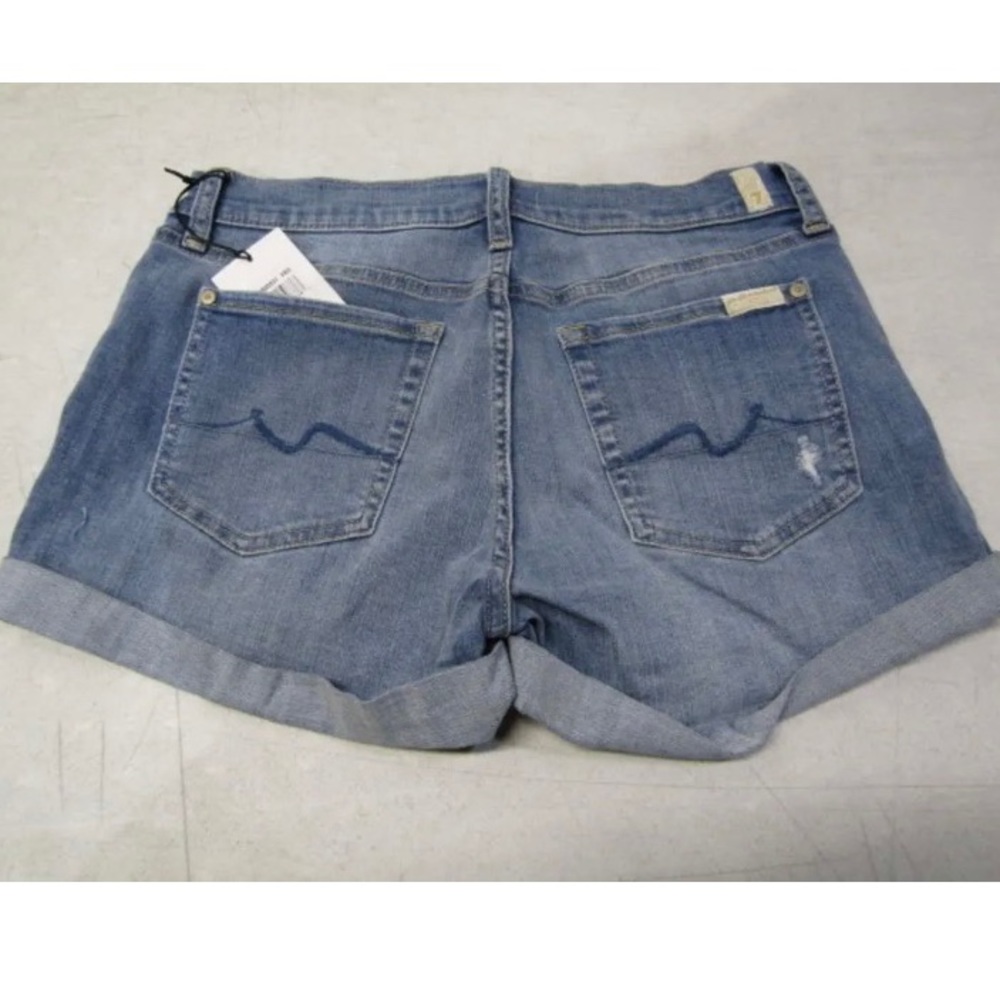 #15 7 For All Mankind Women's US 28 Mid Roll Denim Shorts Light Blue NWT 🔥 - Picture 2 of 7